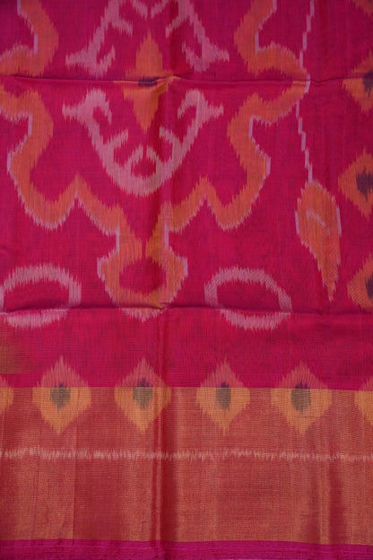 Pure Ikkat Silk Cotton Saree - Mustard & Grey with Pink