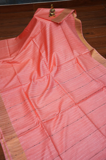 Semi Tussar Staple Saree - Peach