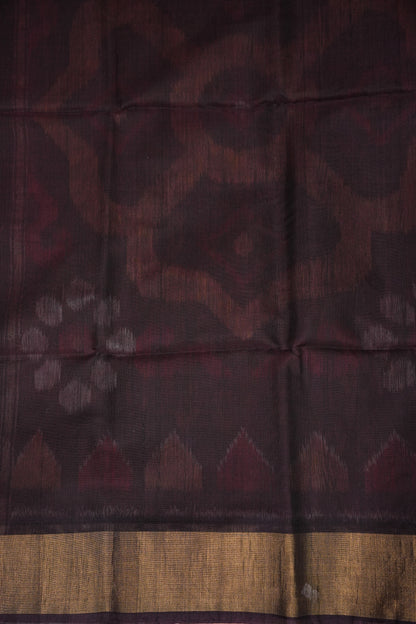Pure Ikkat Silk Cotton Saree - Mustard with Coffee