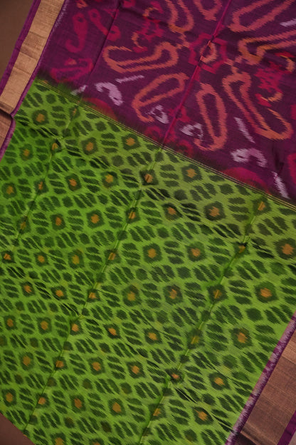 Pure Ikkat Silk Cotton Saree - Green & Purple