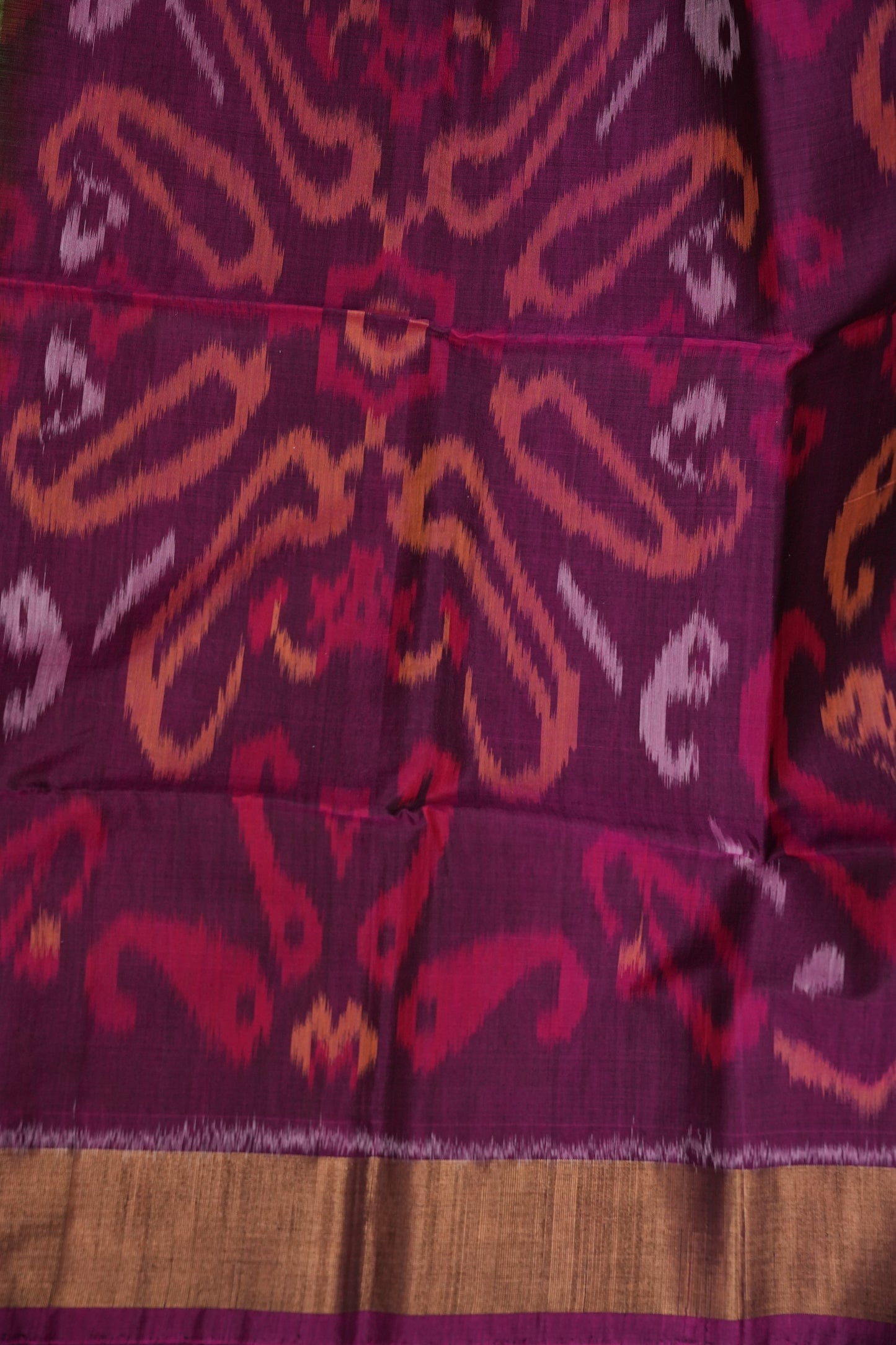 Pure Ikkat Silk Cotton Saree - Green & Purple