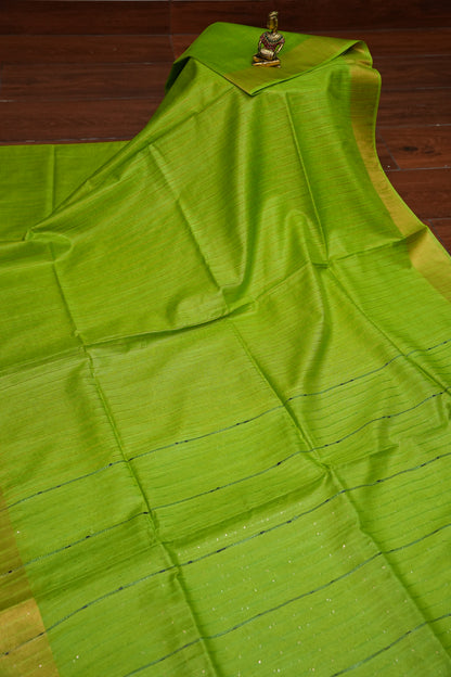 Semi Tussar Staple Saree - Green