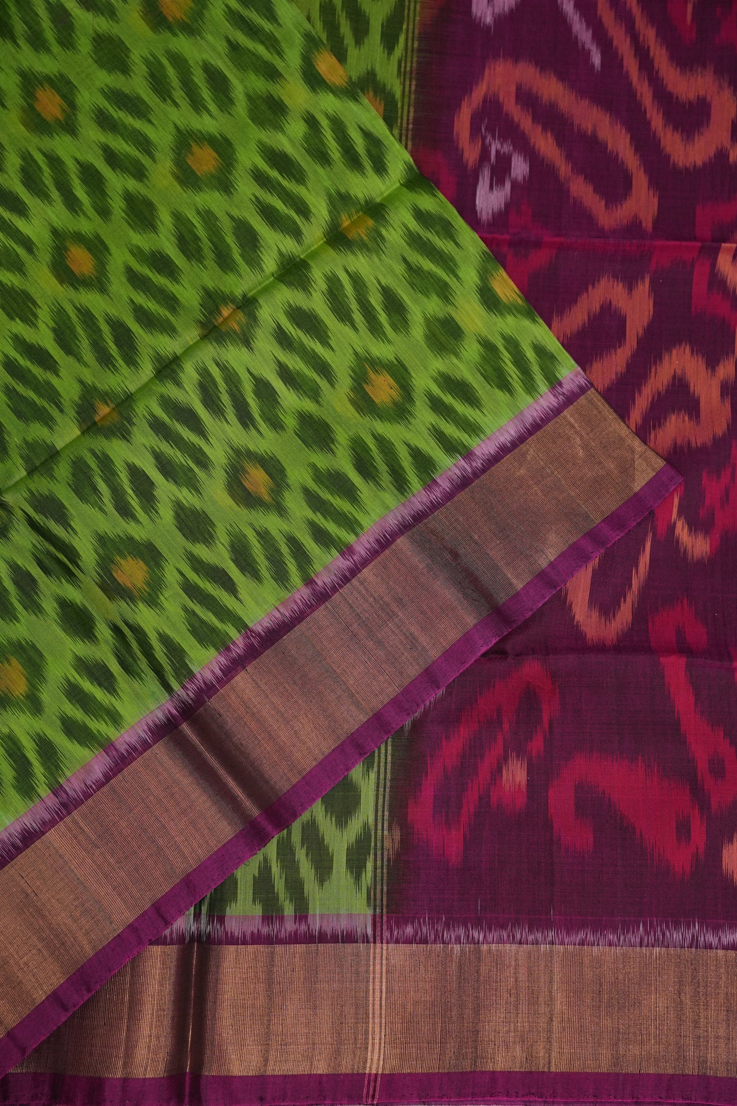 Pure Ikkat Silk Cotton Saree - Green & Purple