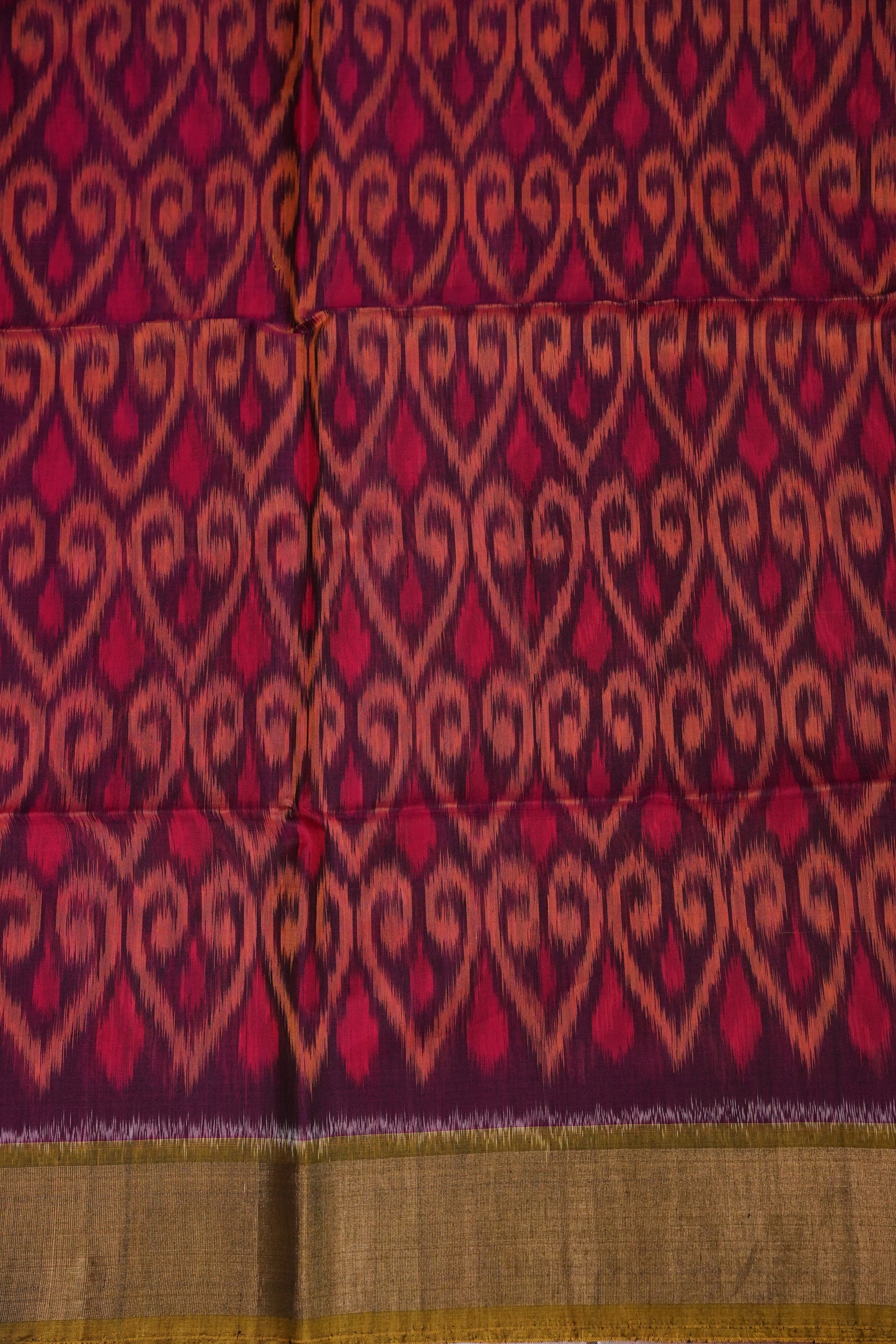 Pure Ikkat Silk Cotton Saree - Wine & Mustard