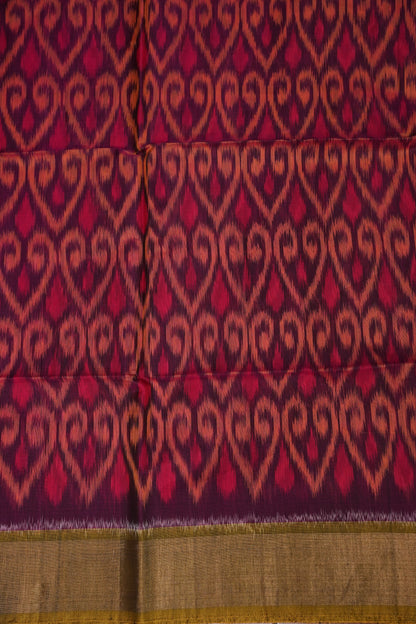Pure Ikkat Silk Cotton Saree - Wine & Mustard