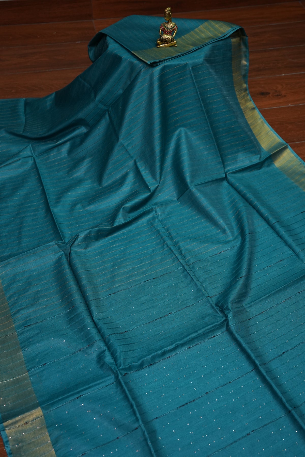 Semi Tussar Staple Saree - Peacock Blue