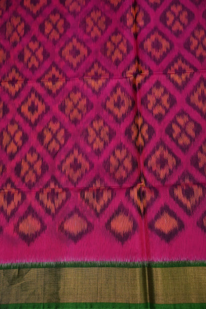 Pure Ikkat Silk Cotton Saree - Pink & Emerald Green