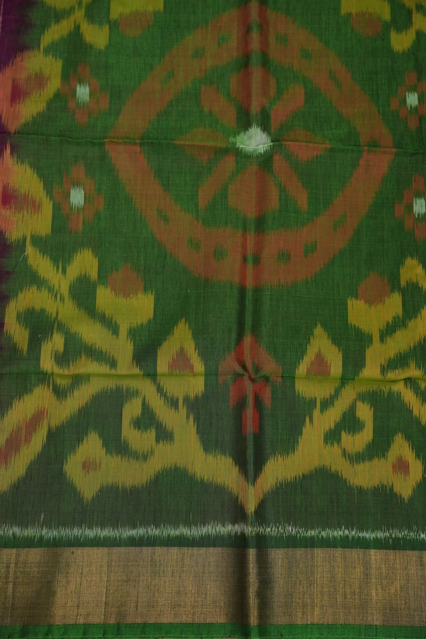 Pure Ikkat Silk Cotton Saree - Pink & Emerald Green
