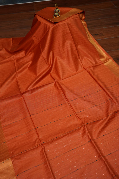 Semi Tussar Staple Saree – Rust