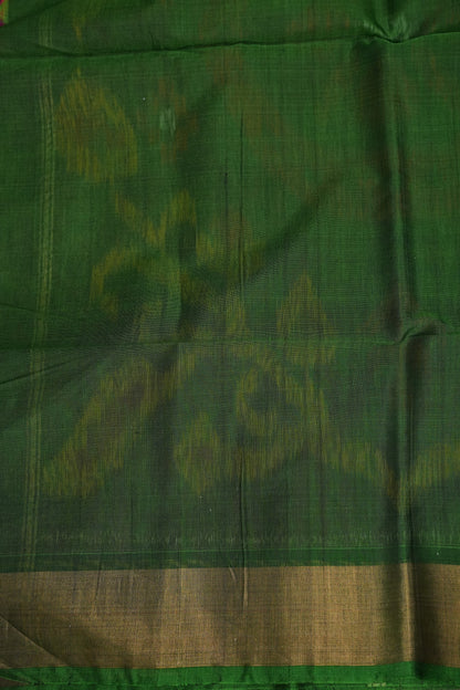 Pure Ikkat Silk Cotton Saree - Pink & Emerald Green