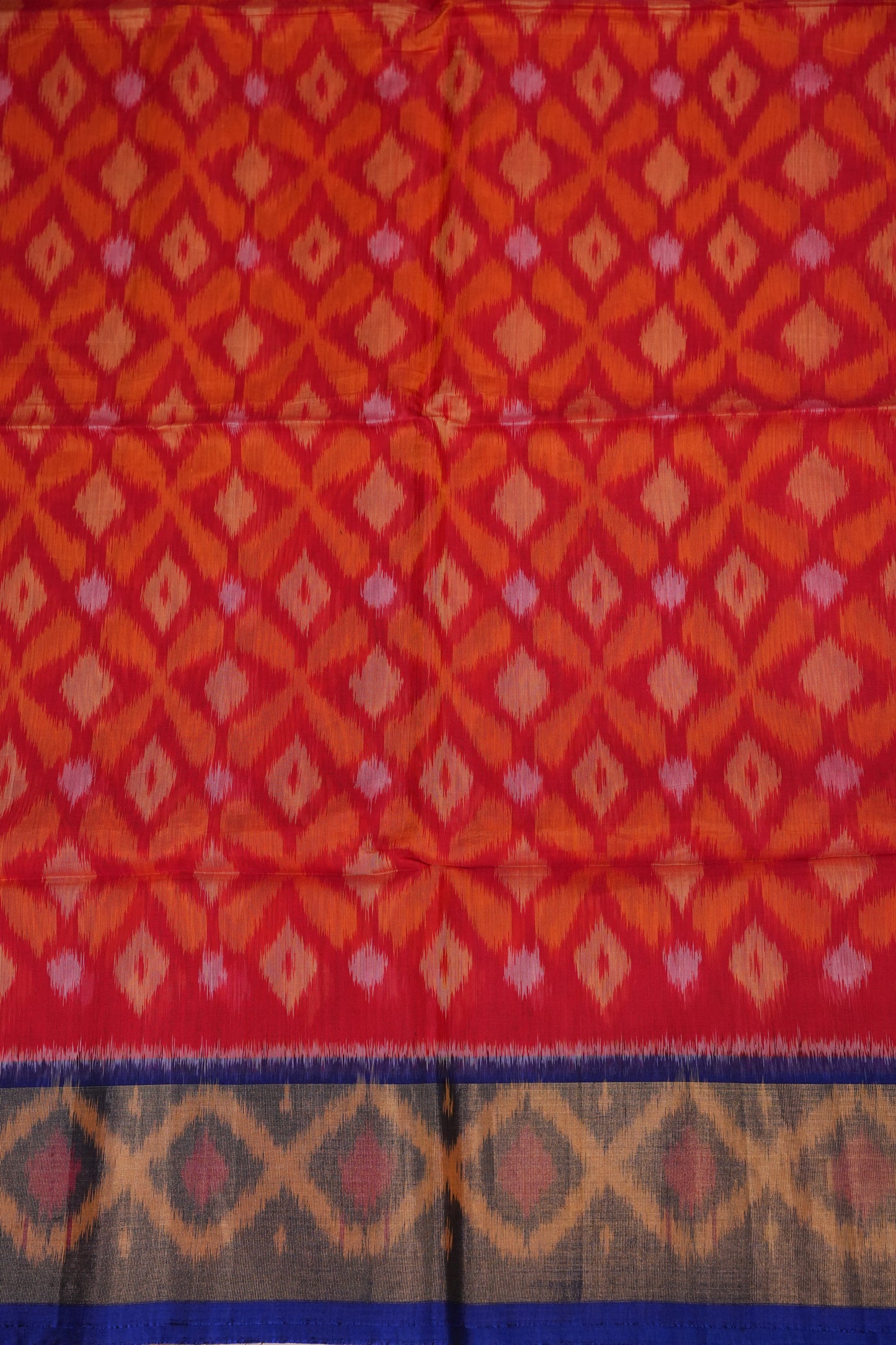 Pure Ikkat Silk Cotton Saree - Red & Royal Blue