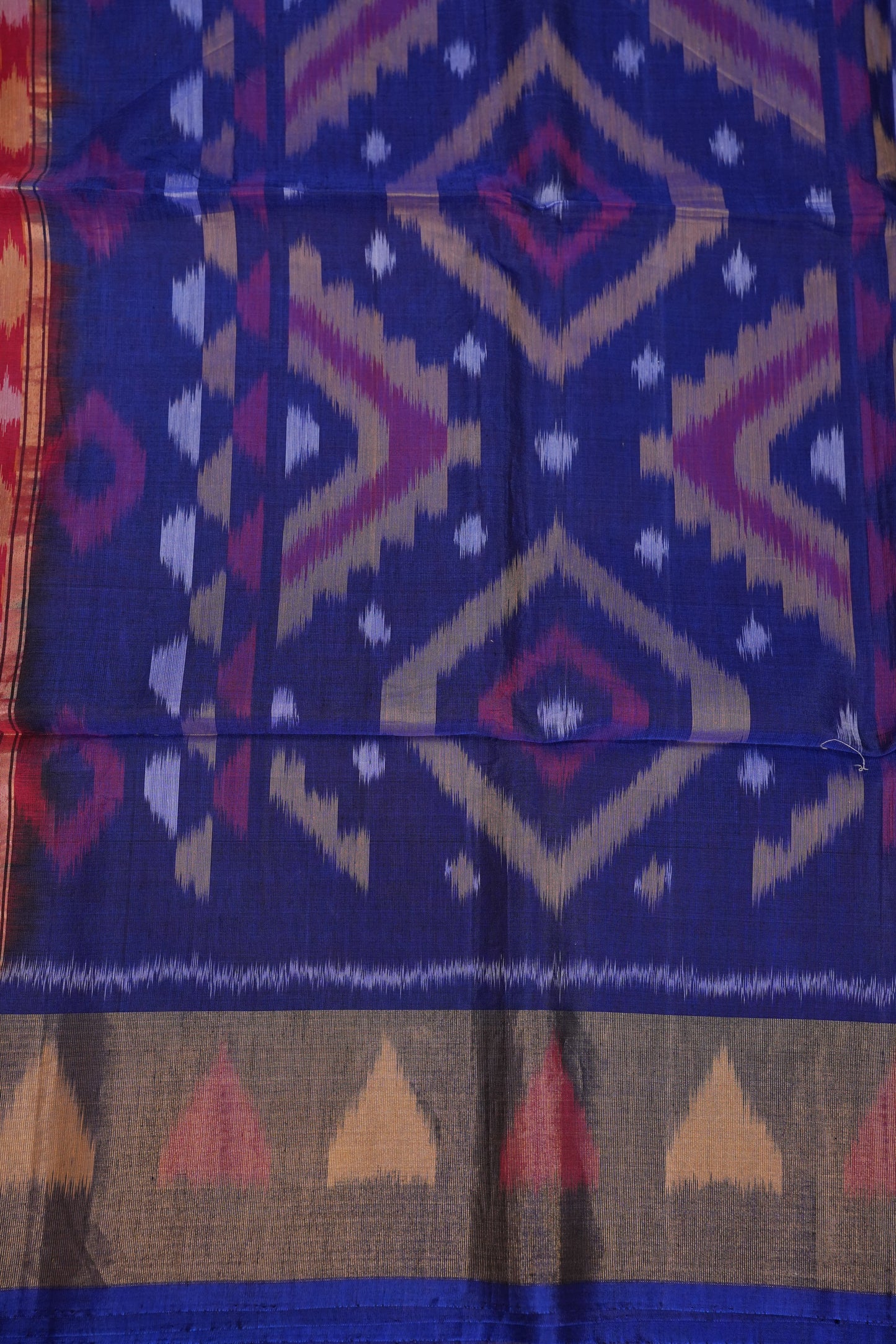Pure Ikkat Silk Cotton Saree - Red & Royal Blue