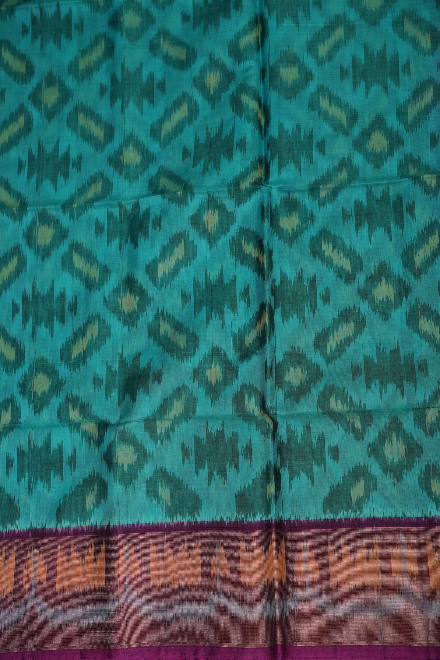 Pure Ikkat Silk Cotton Saree - Turquoise & Deep Purple