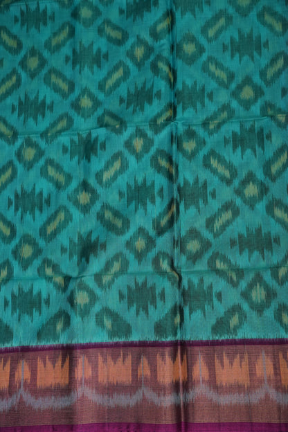 Pure Ikkat Silk Cotton Saree - Turquoise & Deep Purple
