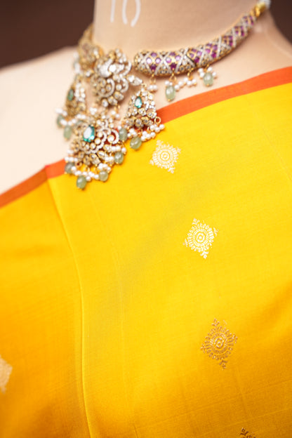 Pure Soft Silk Saree in Yellow - Yellow & Red