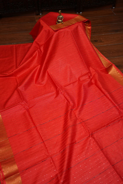 Semi Tussar Staple Saree – Red