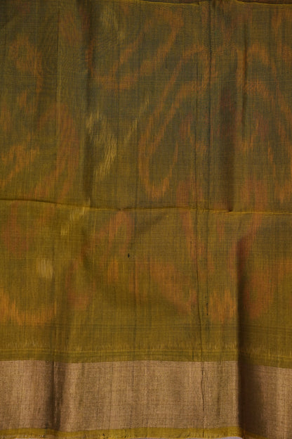 Pure Ikkat Silk Cotton Saree - Bottle Green & Mustard