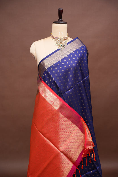 Pure Soft Silk Saree - Royal Blue and Orange