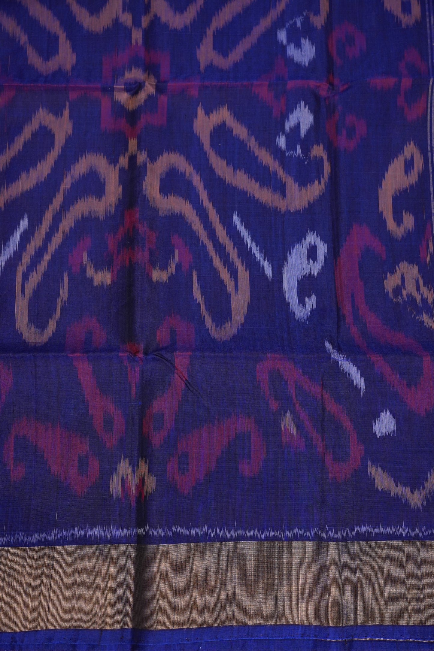 Pure Ikkat Silk Cotton Saree - Beige & Royal Blue