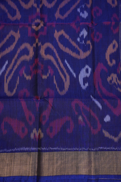 Pure Ikkat Silk Cotton Saree - Beige & Royal Blue
