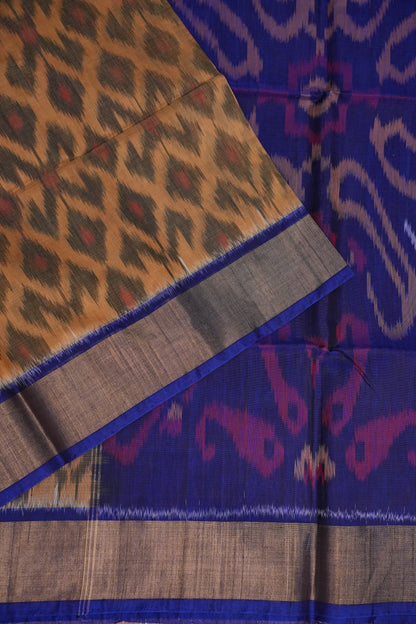 Pure Ikkat Silk Cotton Saree - Beige & Royal Blue
