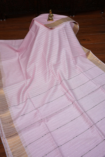 Semi Tussar Staple Saree – Baby Pink