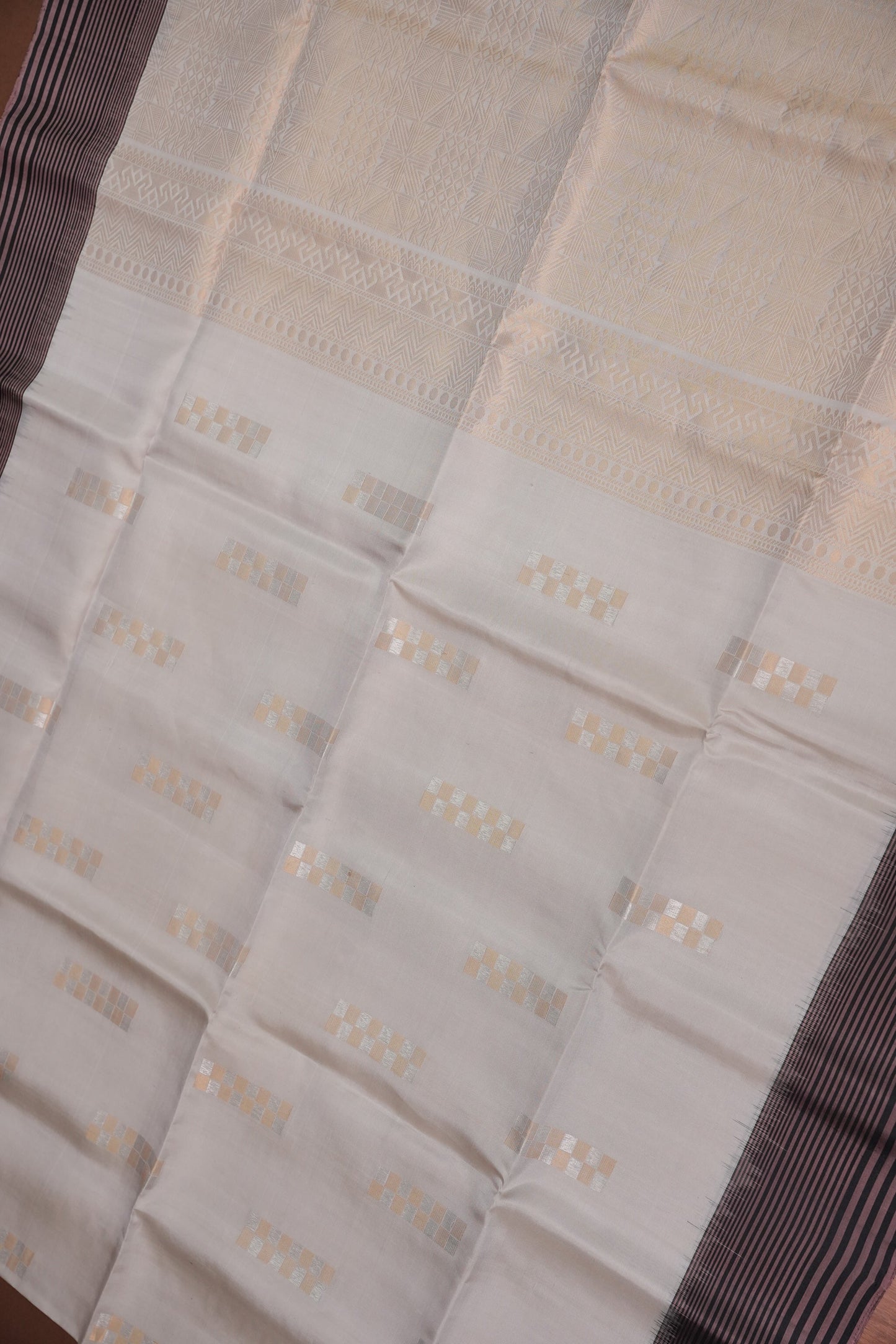 Pure Soft Silk Saree - Half White with Black