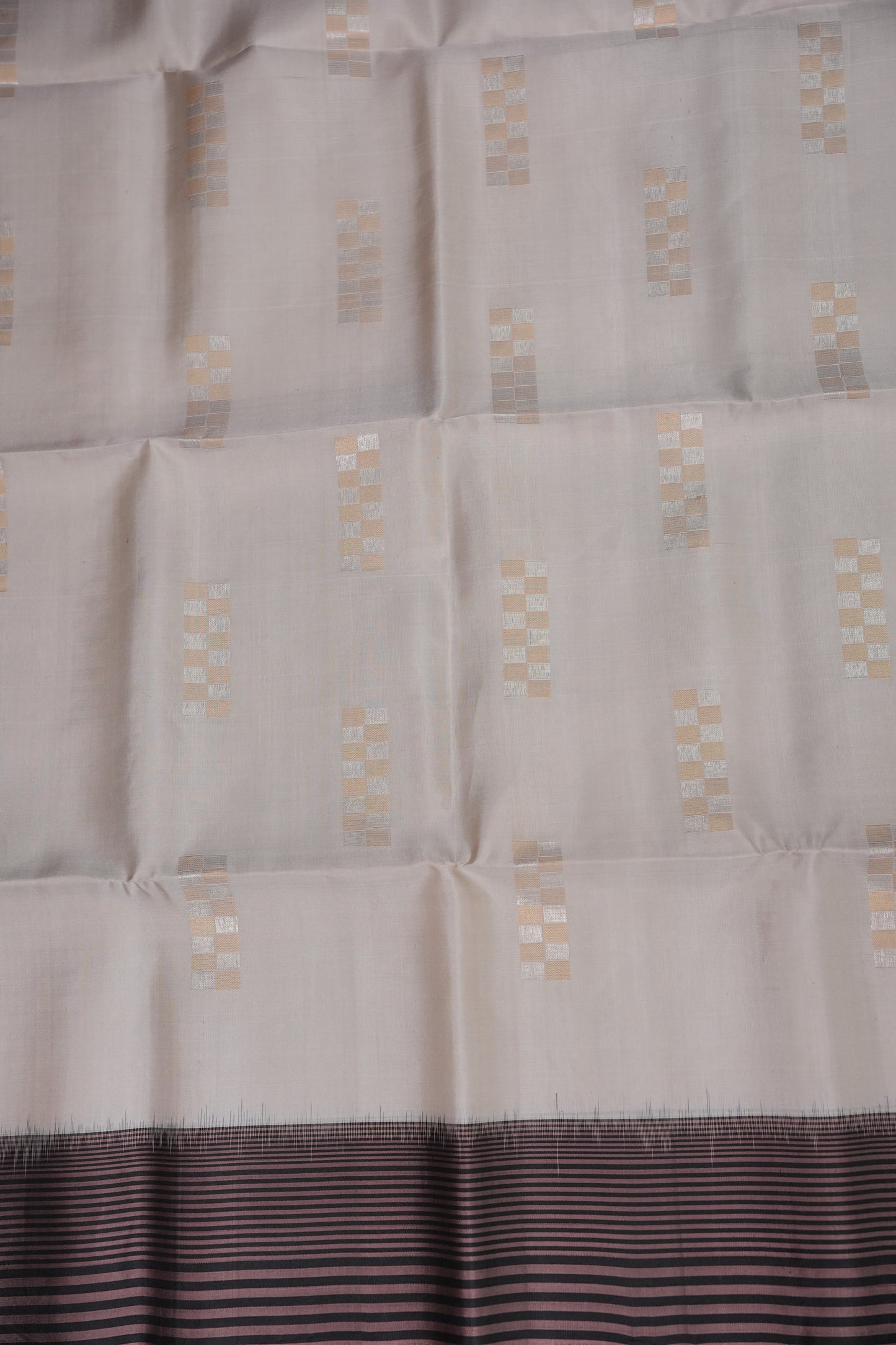 Pure Soft Silk Saree - Half White with Black