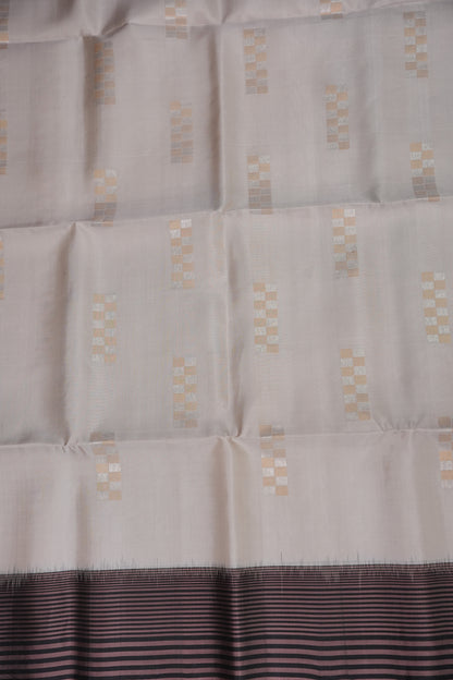 Pure Soft Silk Saree - Half White with Black