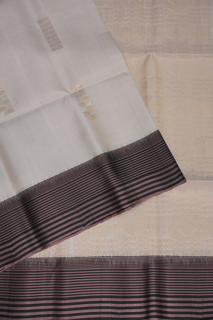 Pure Soft Silk Saree - Half White with Black