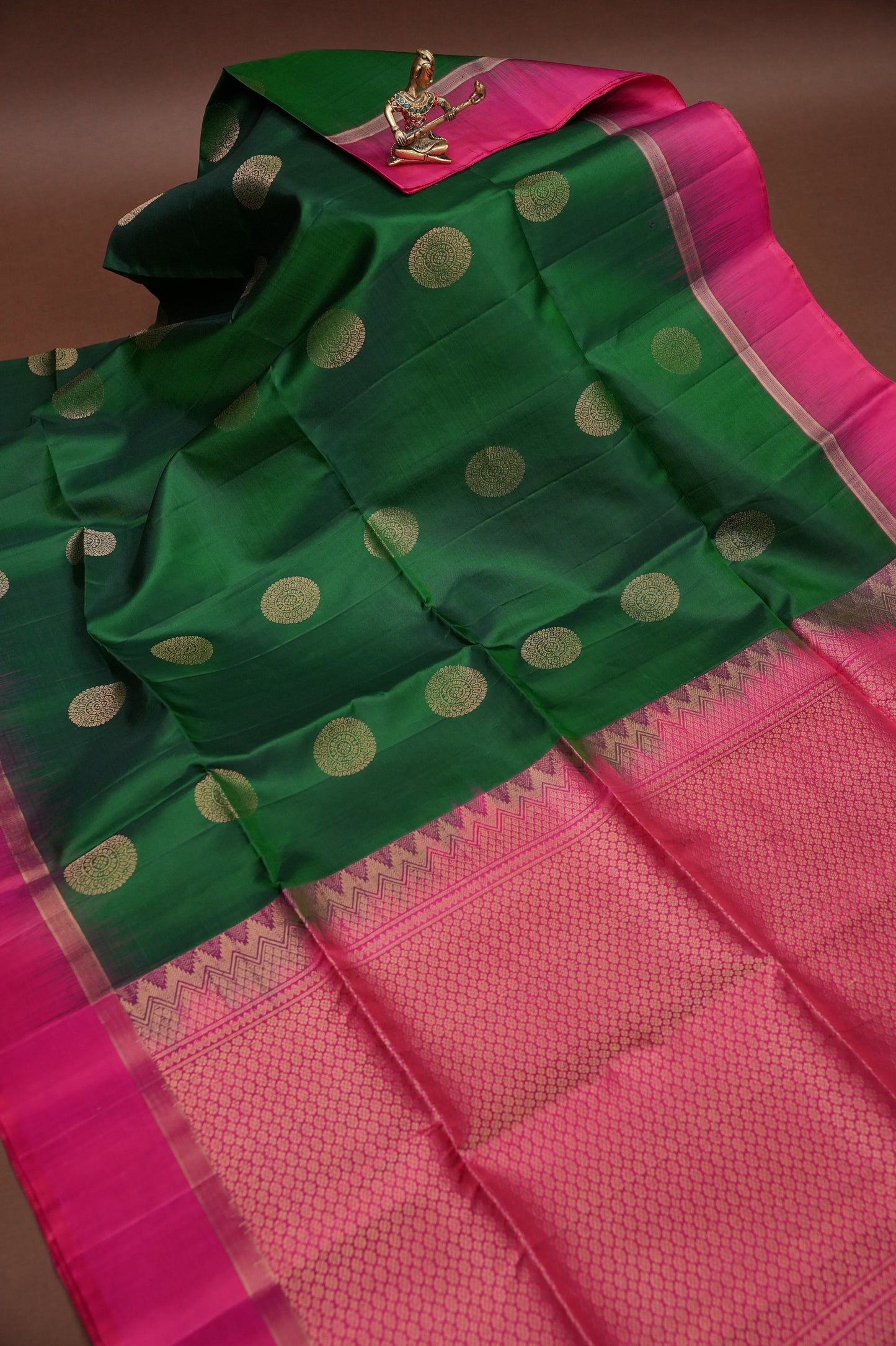Emerald Green with Hot Pink Pure Soft Silk Saree|Silk Mark Certified