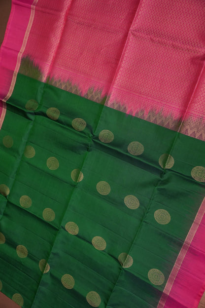 Emerald Green with Hot Pink Pure Soft Silk Saree|Silk Mark Certified
