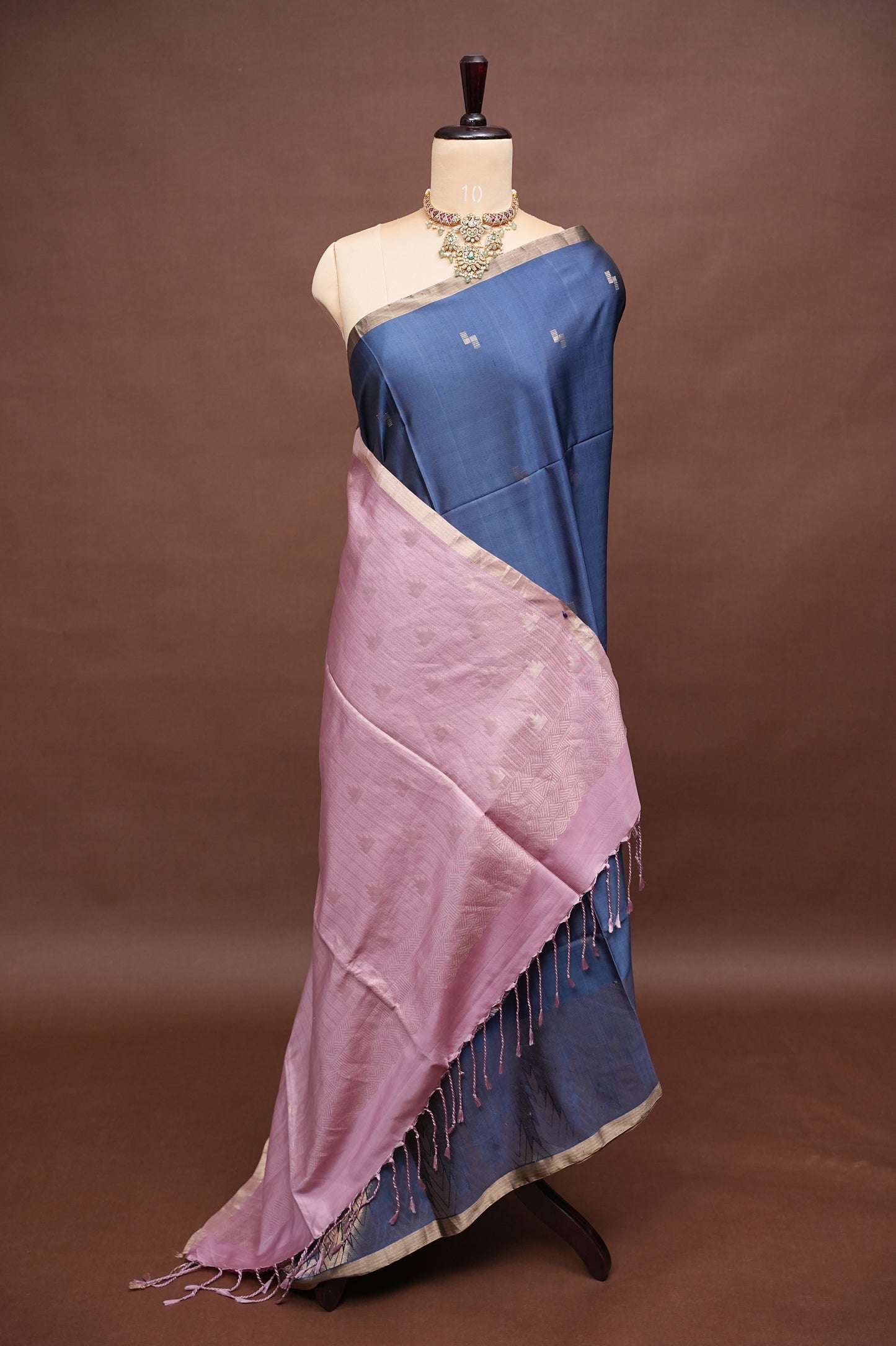 Pure Soft Silk Saree- Steel Blue & Blush Pink