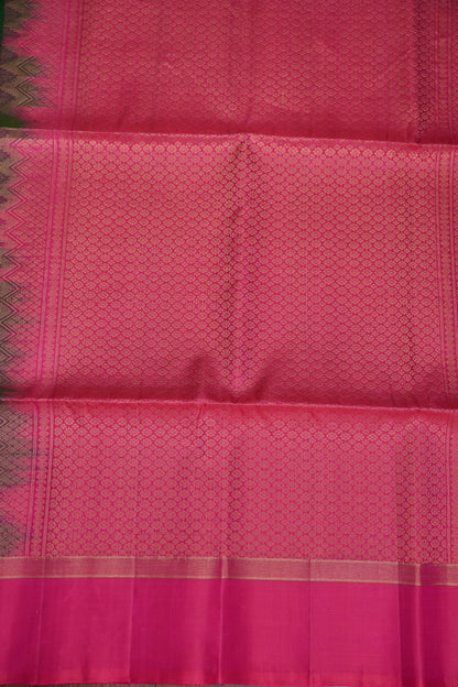 Emerald Green with Hot Pink Pure Soft Silk Saree|Silk Mark Certified