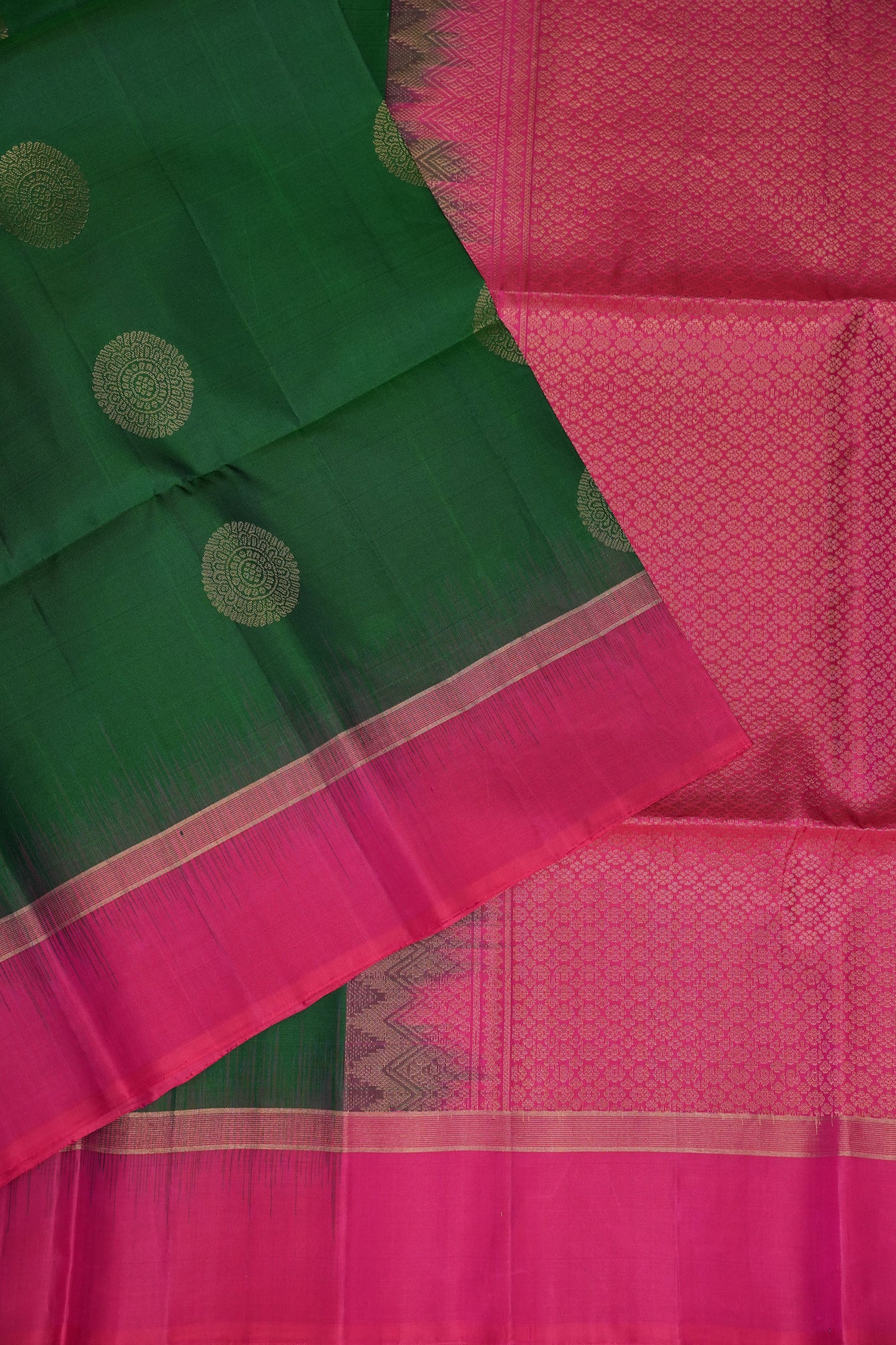 Emerald Green with Hot Pink Pure Soft Silk Saree|Silk Mark Certified