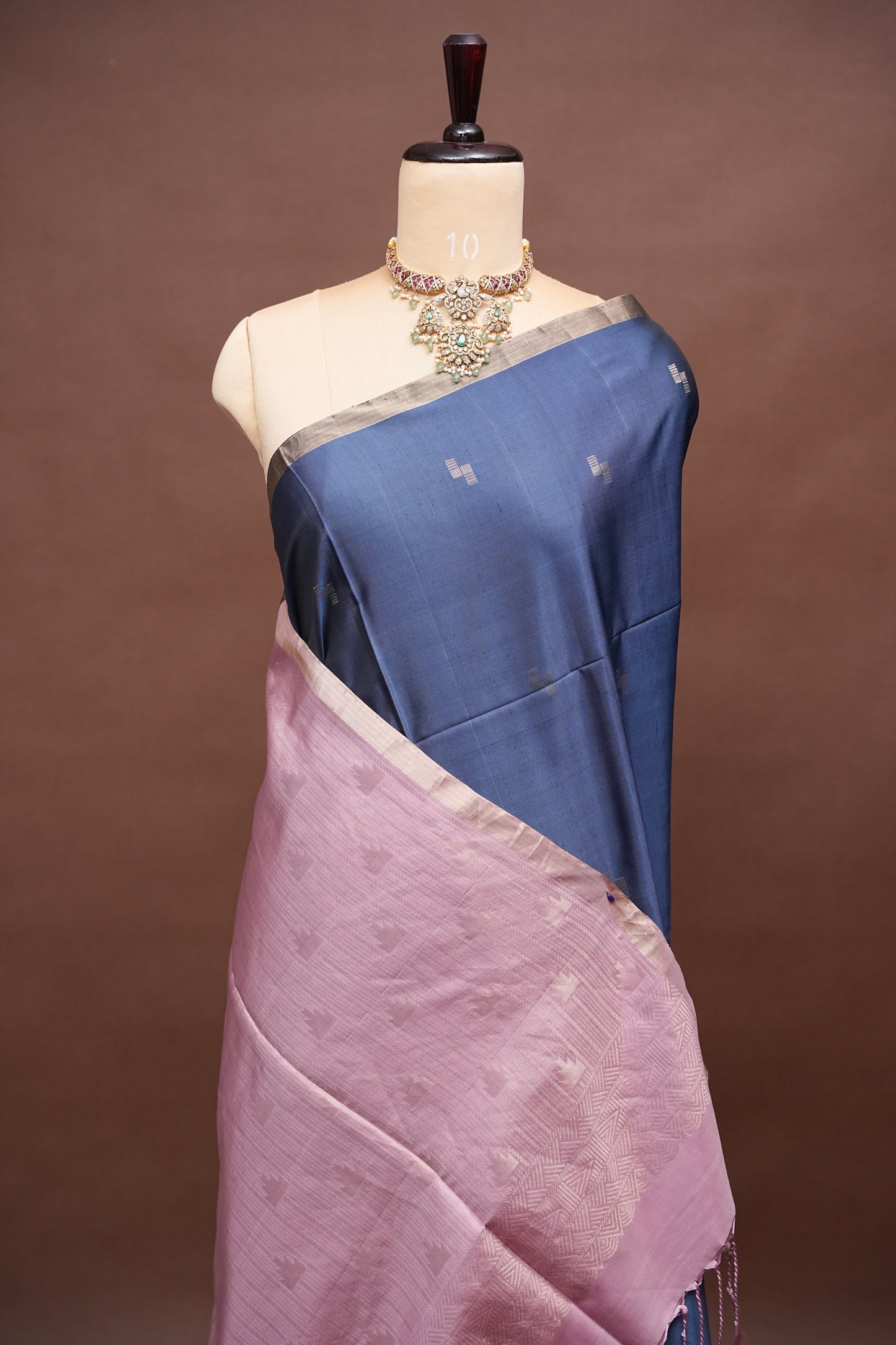 Pure Soft Silk Saree- Steel Blue & Blush Pink