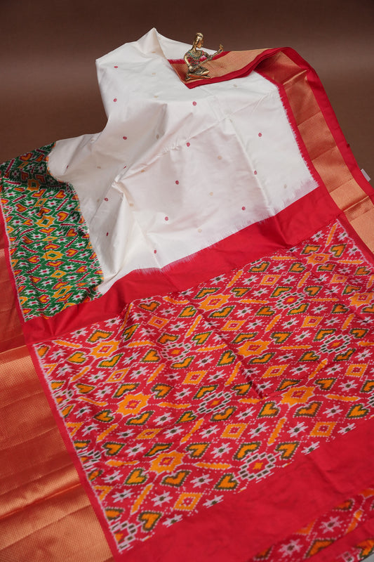 Pure Ikkat Soft Silk Saree - White