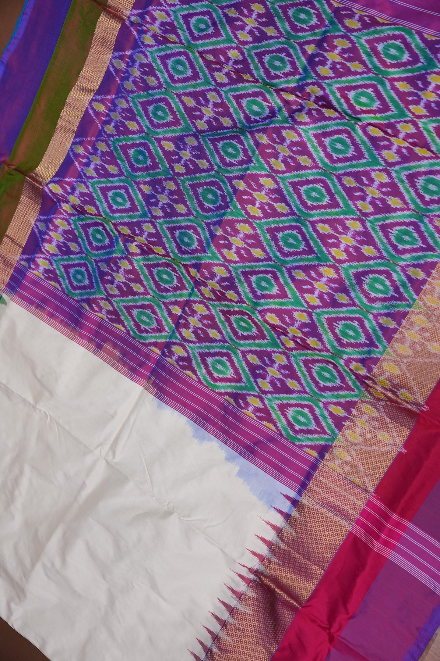 Pure Ikkat Soft Silk Saree - White