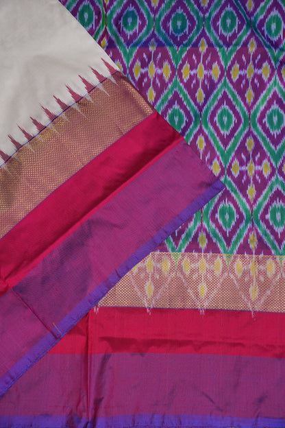 Pure Ikkat Soft Silk Saree - White