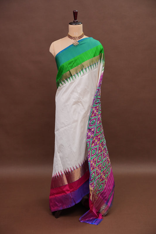 Pure Ikkat Soft Silk Saree - White