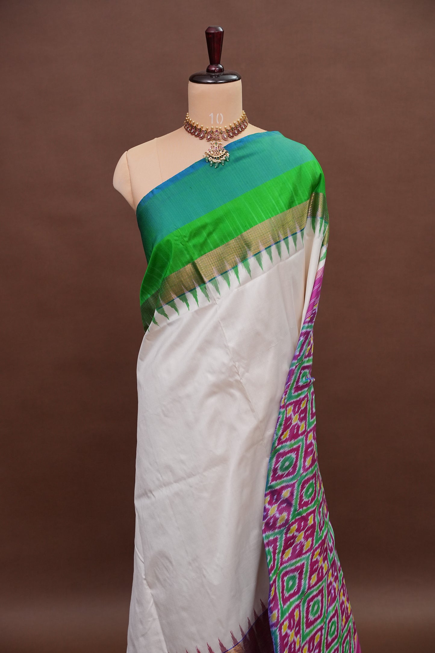 Pure Ikkat Soft Silk Saree - White