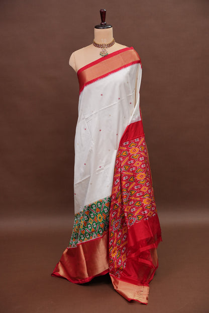 Pure Ikkat Soft Silk Saree - White