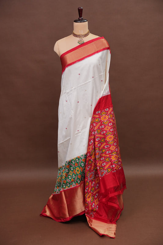 Pure Ikkat Soft Silk Saree - White
