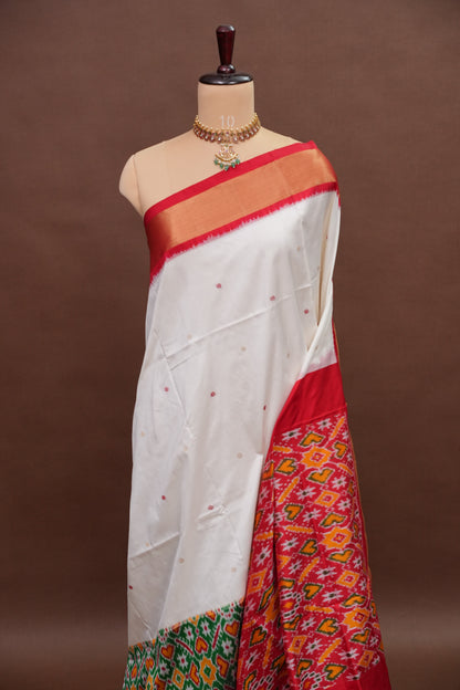 Pure Ikkat Soft Silk Saree - White
