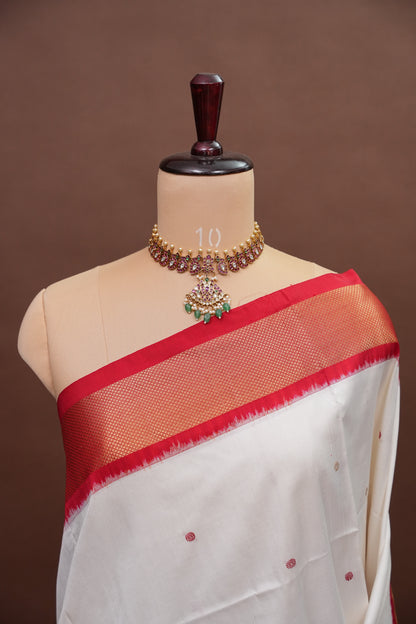 Pure Ikkat Soft Silk Saree - White
