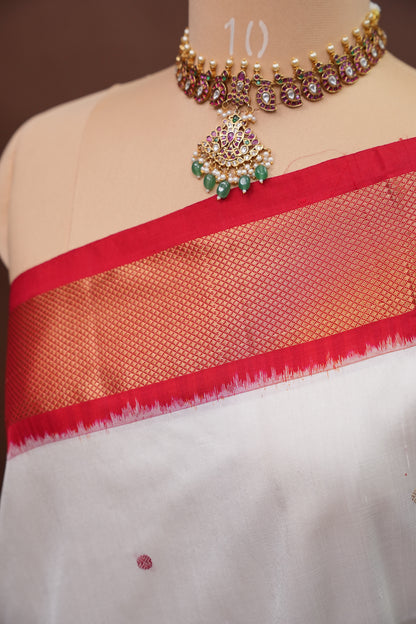 Pure Ikkat Soft Silk Saree - White