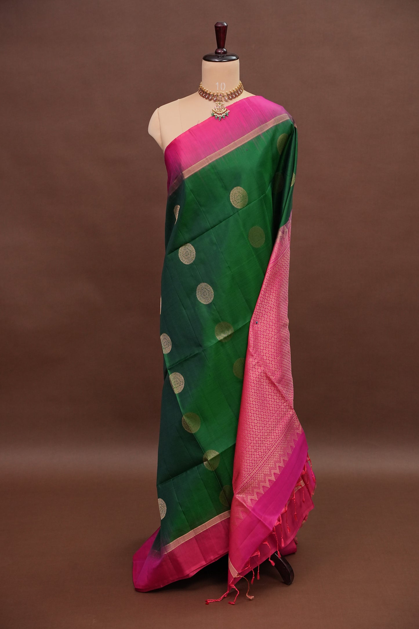 Emerald Green with Hot Pink Pure Soft Silk Saree|Silk Mark Certified