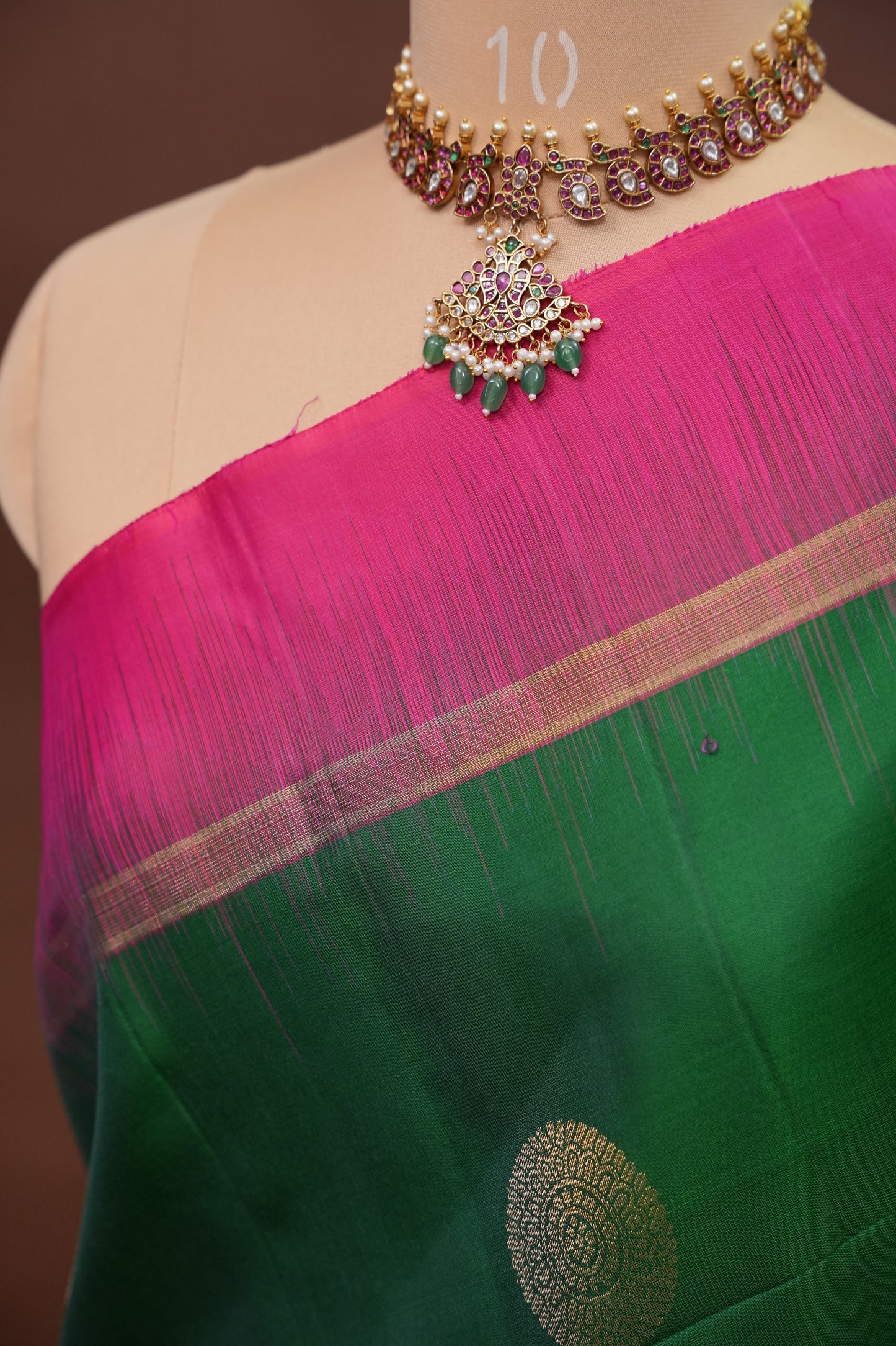 Emerald Green with Hot Pink Pure Soft Silk Saree|Silk Mark Certified