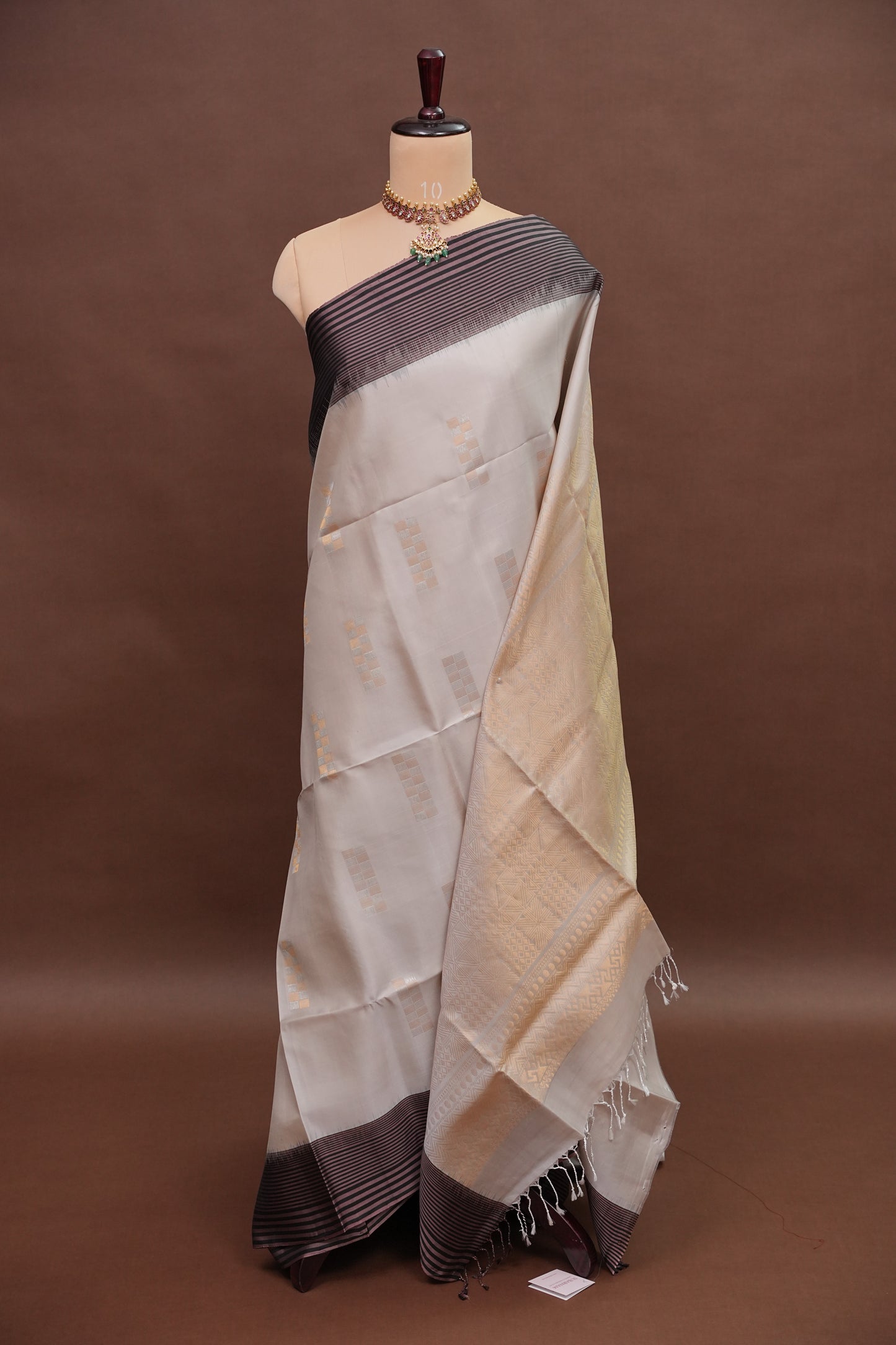 Pure Soft Silk Saree - Half White with Black