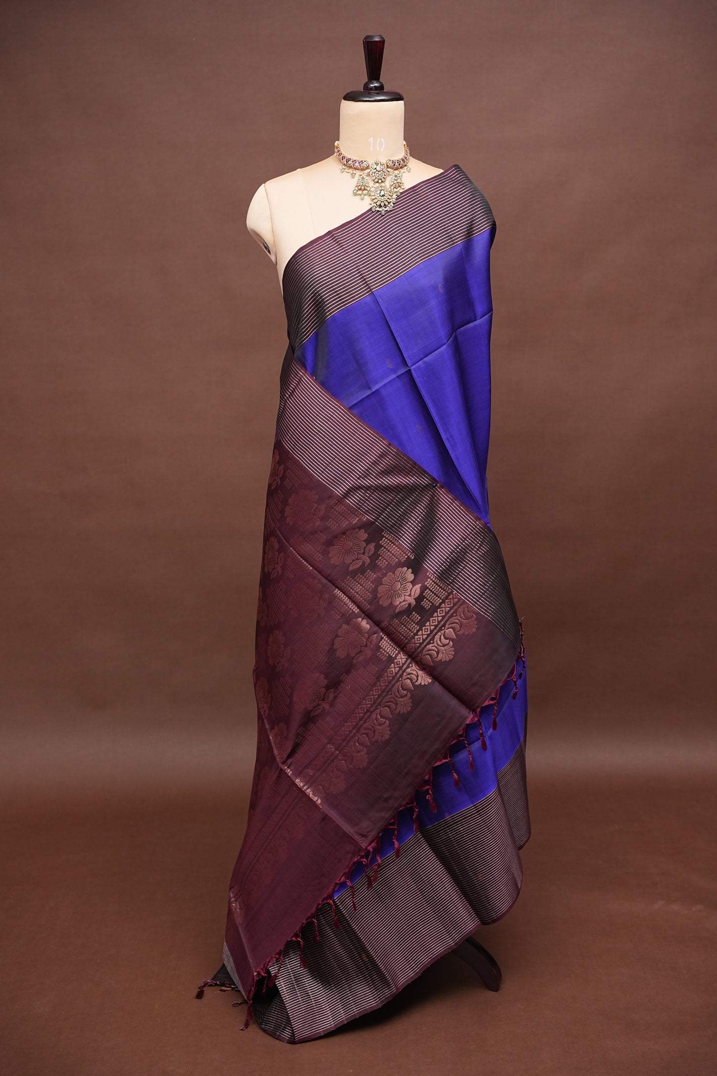 Pure Soft Silk Saree - Royal Blue with Deep Maroon